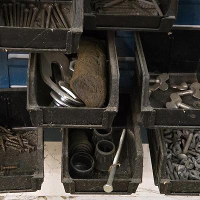 Large Wall Mounted Hardware Holder filled with Bolts, Nails, Screws & Other Hardware