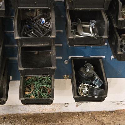 Large Wall Mounted Hardware Holder filled with Bolts, Nails, Screws & Other Hardware