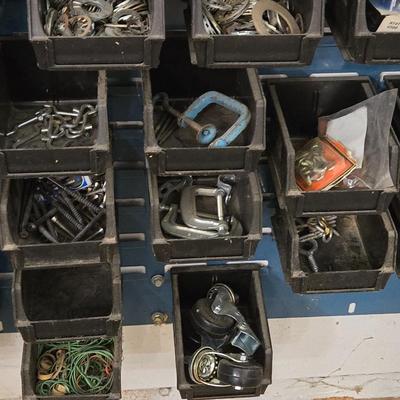 Large Wall Mounted Hardware Holder filled with Bolts, Nails, Screws & Other Hardware