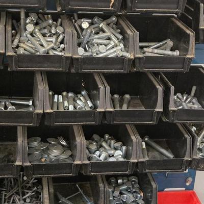 Large Wall Mounted Hardware Holder filled with Bolts, Nails, Screws & Other Hardware