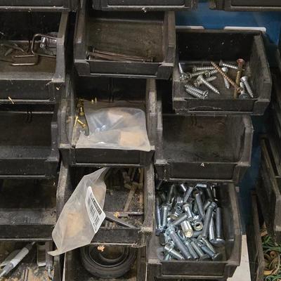 Large Wall Mounted Hardware Holder filled with Bolts, Nails, Screws & Other Hardware