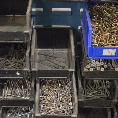 Large Wall Mounted Hardware Holder filled with Bolts, Nails, Screws & Other Hardware