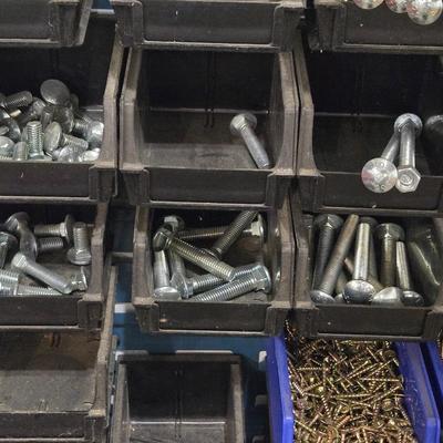 Large Wall Mounted Hardware Holder filled with Bolts, Nails, Screws & Other Hardware