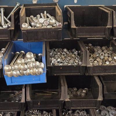 Large Wall Mounted Hardware Holder filled with Bolts, Nails, Screws & Other Hardware