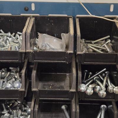 Large Wall Mounted Hardware Holder filled with Bolts, Nails, Screws & Other Hardware