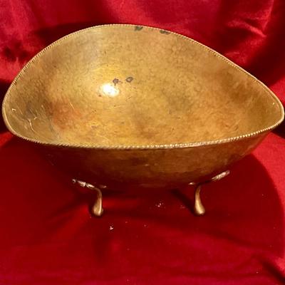 Large footed oval brass bowl approx 14”