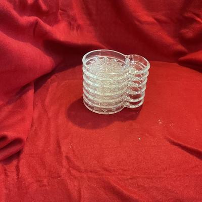 6 Fostoria glass coasters, star pattern