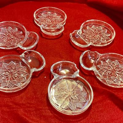 6 Fostoria glass coasters, star pattern