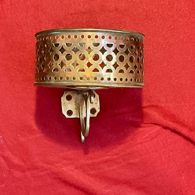 Brass wall sconce round with reticulated rim