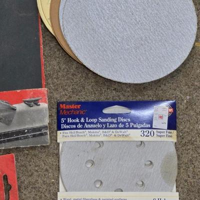 Large Lot of Sanding Paper, Discs, a Roll and More