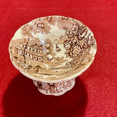 Clarice Cliff designed small compote with brown transfer ware design