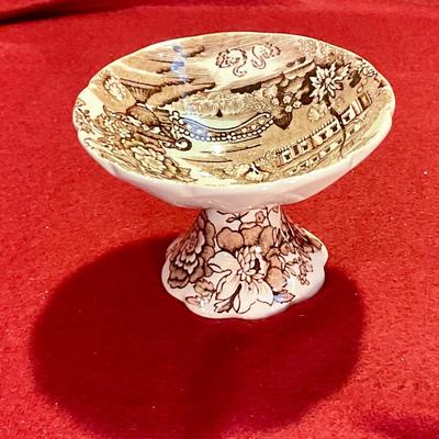 Clarice Cliff designed small compote with brown transfer ware design