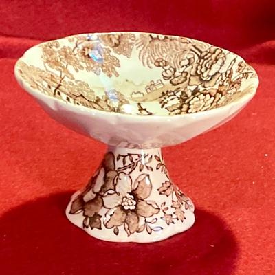 Clarice Cliff designed small compote with brown transfer ware design