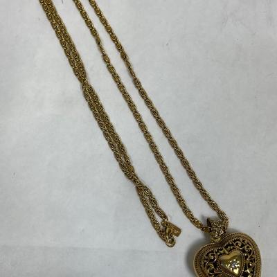 1925 brand Gold tone Necklace with heart pendant concealed clock/watch