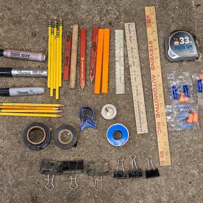 Mixed Lot of Pencils, Clips, Tapes, Earrings Plugs, and More