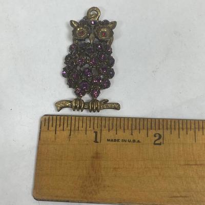 Bejeweled Owl Amethyst and Garnet Eye Pendant