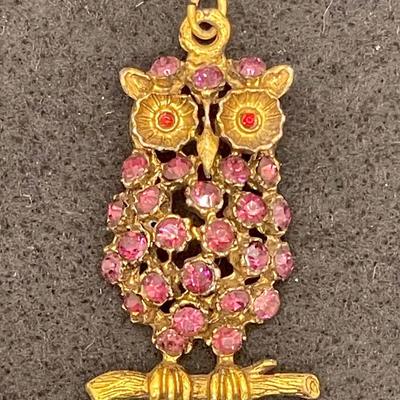 Bejeweled Owl Amethyst and Garnet Eye Pendant