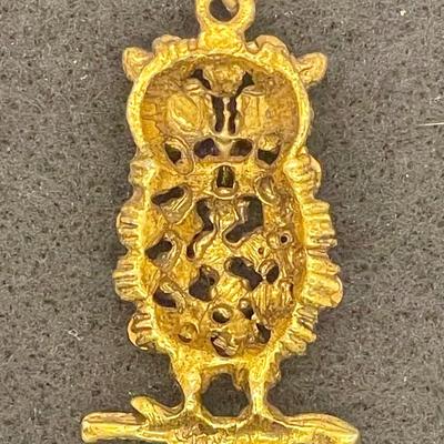 Bejeweled Owl Amethyst and Garnet Eye Pendant