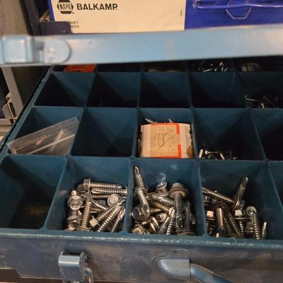 Metal Napa 4 Drawer Organizer filled with Hardware