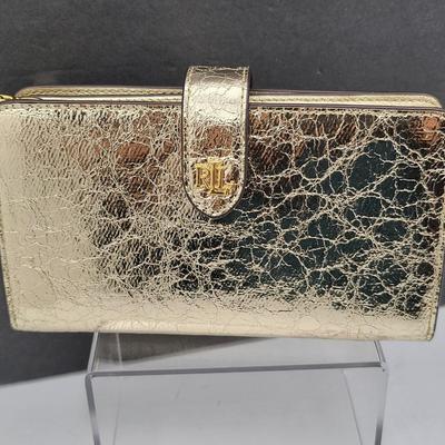 Ralph Lauren Gold Crinkle Leather Organizer Wallet