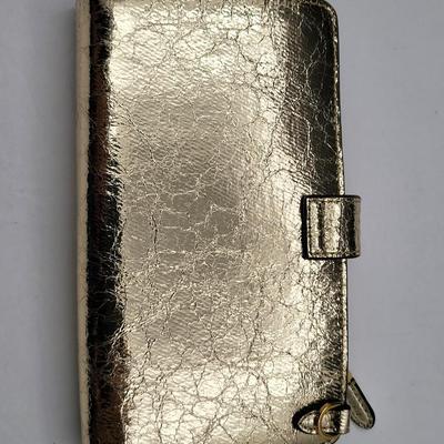 Ralph Lauren Gold Crinkle Leather Organizer Wallet