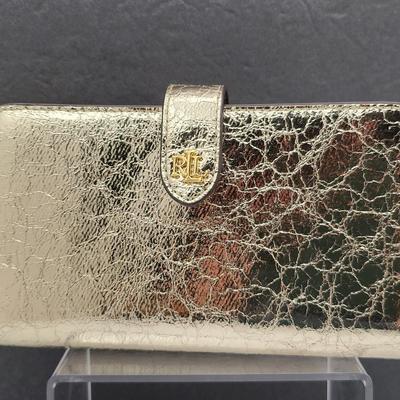 Ralph Lauren Gold Crinkle Leather Organizer Wallet