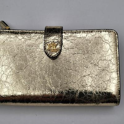 Ralph Lauren Gold Crinkle Leather Organizer Wallet