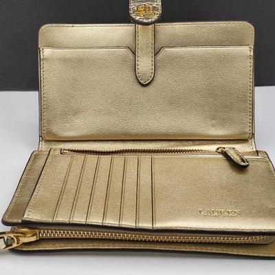 Ralph Lauren Gold Crinkle Leather Organizer Wallet