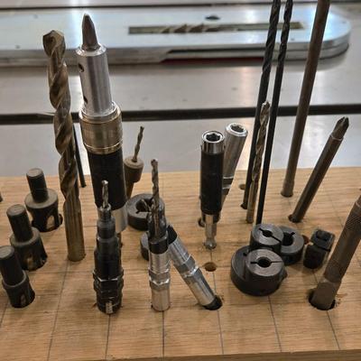 Drill and Router Bits with a Wood Base Organizer