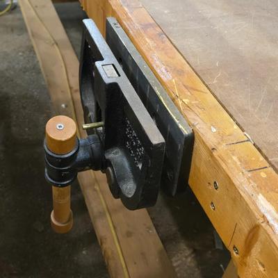 Wood Workbench with Drawers, 5 Vises, 2 Power strips, and on Casters
