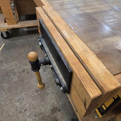 Wood Workbench with Drawers, 5 Vises, 2 Power strips, and on Casters