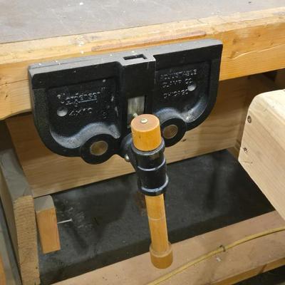 Wood Workbench with Drawers, 5 Vises, 2 Power strips, and on Casters