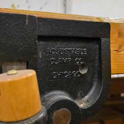 Wood Workbench with Drawers, 5 Vises, 2 Power strips, and on Casters