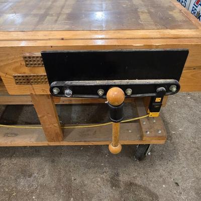 Wood Workbench with Drawers, 5 Vises, 2 Power strips, and on Casters
