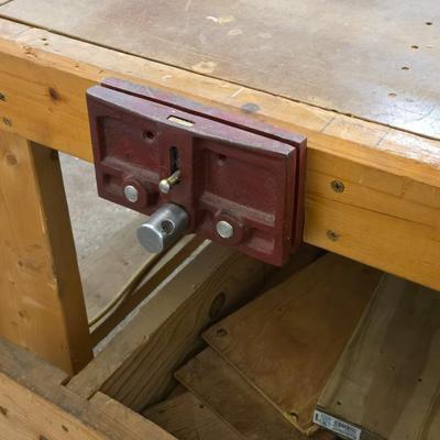 Wood Workbench with Drawers, 5 Vises, 2 Power strips, and on Casters