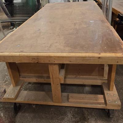 Wood Workbench on Casters with Drawers.