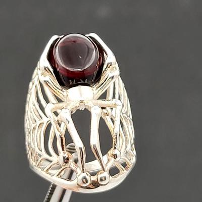 Fabulous Amber & 925 Silver Spider Web Ring 8.2gr