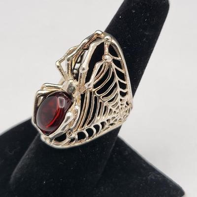Fabulous Amber & 925 Silver Spider Web Ring 8.2gr