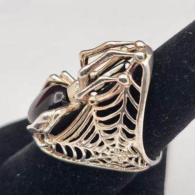 Fabulous Amber & 925 Silver Spider Web Ring 8.2gr