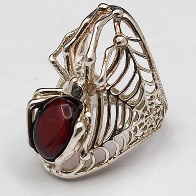 Fabulous Amber & 925 Silver Spider Web Ring 8.2gr