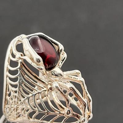 Fabulous Amber & 925 Silver Spider Web Ring 8.2gr