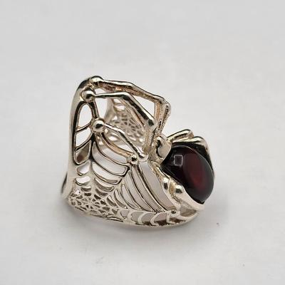 Fabulous Amber & 925 Silver Spider Web Ring 8.2gr