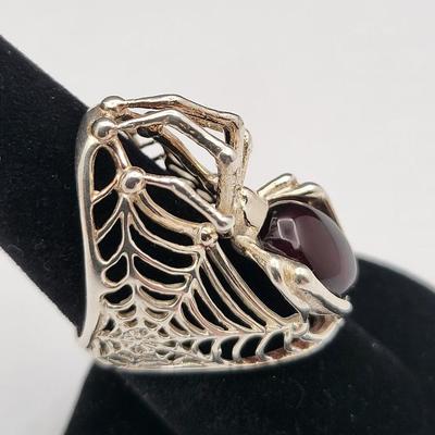 Fabulous Amber & 925 Silver Spider Web Ring 8.2gr