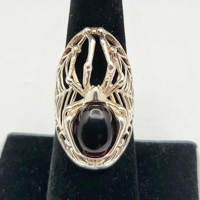 Fabulous Amber & 925 Silver Spider Web Ring 8.2gr