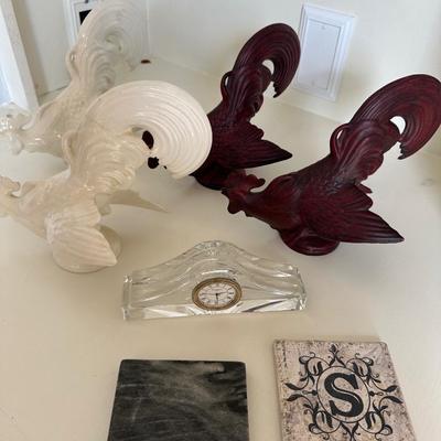 WATERFORD CRYSTAL CLOCK & GAMECOCKS