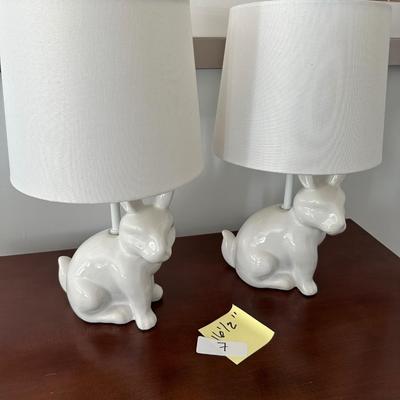 PAIR WHITE BUNNY LAMPS