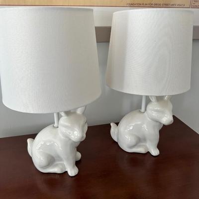 PAIR WHITE BUNNY LAMPS