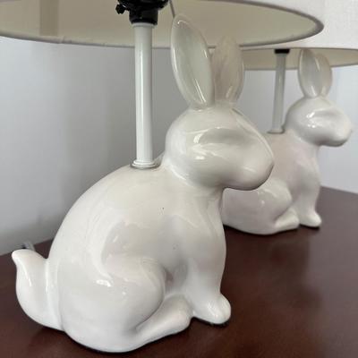 PAIR WHITE BUNNY LAMPS