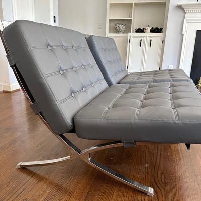 PAIR TUFTED GRAY MODERN ACCENT CHAIRS