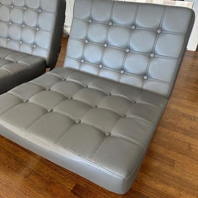 PAIR TUFTED GRAY MODERN ACCENT CHAIRS